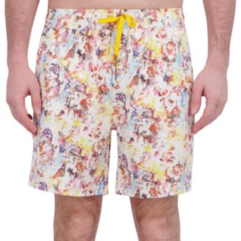Robert Graham Mens Drew Floral Print Drawstring 7”Swim Trunks. Size S NWT lined